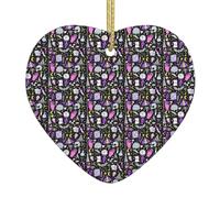 Magic Witch Witchcraft Bohemian Drawing Print Heart-Shaped Ceramic Christmas Ornament Festive Ornaments Holiday Xmas Tree Decor