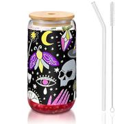 Magic Witch Witchcraft Bohemian Drawing Print Leak-Proof 16 Oz Bamboo Lid Straw Glass Cup Travel Present Birthday Christmas