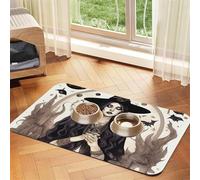 Magic Witch Witchcraft Bohemian Drawing Print Pet Food Mat Absorbent Non Slip PU Leather Feeding Mat for Dogs Cats Rubber Bottom