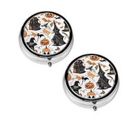 Magic Witch Witchcraft Bohemian Drawing Print Pill Box 3 Compartment Medicine Pill Case,Portable for Pocket Or Purse Pill Organizer Decorative Metal Medicine Vitamin Organizer Unique Gift