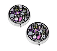 Magic Witch Witchcraft Bohemian Drawing Print Pill Box 3 Compartment Medicine Pill Case,Portable for Pocket Or Purse Pill Organizer Decorative Metal Medicine Vitamin Organizer Unique Gift