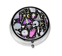 Magic Witch Witchcraft Bohemian Drawing Print Pill Box, Round Mini Pill Box, Portable Pill Box, Travel Medication Organizer