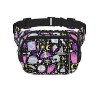Magic Witch Witchcraft Bohemian Drawing Print Square Double Layer functionality Waist Bag Unisex Crossbody Pack Travel Workout, Black, One Size