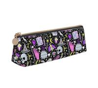 Magic Witch Witchcraft Bohemian Drawing Print Stylish High-Capacity Leather Pencil Case Zippered Triangle Pouch Pens Boys Girls