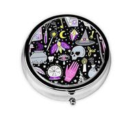 Magic Witch Witchcraft Bohemian Drawing Print Stylish Round Pill Box - Mini Travel Companion for Your Medication