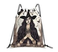Magic Witch Witchcraft Bohemian Drawing Print Unisex Gym Sack Adjustable Drawstring Bag Waterproof String Backpack For Travel Gym Holidays