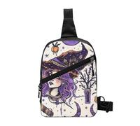 Magic Witch Witchcraft Bohemian Drawing Printed Chest Bag Shoulder Sling Bag for Men Women, Foldable Outdoor Crossbody Chest Packs Sport Daypacks