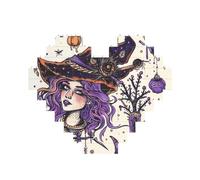 Magic Witch Witchcraft Bohemian Drawing Printed Jigsaw Puzzle 10.8x12.8 CM, Heart-Shaped Puzzle Challenging Game for Adults Gifts, Family Fun Decorative Wall Decor