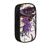 Magic Witch Witchcraft Bohemian Drawing Printed Large Capacity Pencil Case Black Double-Layer Stationery Organizer, Cosmetic & Makeup Bag for Students, Teachers, Adults