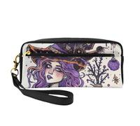 Magic Witch Witchcraft Bohemian Drawing Printed Leather Makeup Bags with Wrist Strap Portable Travel Toiletry Bag Cosmetic Organizer Bag for Women