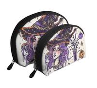 Magic Witch Witchcraft Bohemian Drawing Printed Makeup Bags 2-Piece Portable Shell Travel Toiletry Bag Cosmetic Organizer Bag for Women