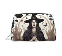 Magic Witch Witchcraft Bohemian Drawing Printed Portable Beauty Case, Compact Travel Pouch with Organized Interior Slots for Daily