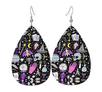 Magic Witch Witchcraft Bohemian Drawing Printed Teardrop Pendant Leather Earrings | Lightweight and Versatile Earrings | Suitable for Daily Commute and Date Wear