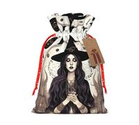 Magic Witch Witchcraft Bohemian Drawing Printing Christmas Bag With Drawstring Closure, 4.7x6.9 In For Christmas Party Birthday Gift Wrapping