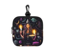 Magic Witch Witchcraft Bohemian Drawing Square Zipper Pouch with All-Over Print,Waterproof Small Organizer Bag, Lightweight Durable for Coins,Cards, Keys for Travel Daily Use