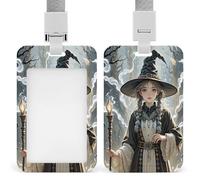 Magic Witch Witchcraft Bohemian Id Badge Holder with Breakaway Lanyard Vertical Clear Plastic Card Protector Sleeve Waterproof & Heavy Duty Name Tag Holder for Nurse Teacher Office Staff Women Men