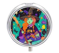Magic Witch Witchcraft Bohemian Pill Box Case 3 Compartment Travel Medicine Pill Organizer 3x A Day Portable Vitamin Organizer with Mirror Small Pillbox for Purse & Pocket Cute Daily Medicine Containe