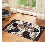 Magic Witch Witchcraft Bohemian Print Pet Food Mat Absorbent Non Slip PU Leather Feeding Mat for Dogs Cats Rubber Bottom