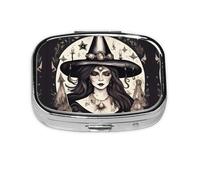 Magic Witch Witchcraft Bohemian Print Pill Box, 2 Large Compartmensts to Moistureproof Portable Pill Box Organiser for Travel