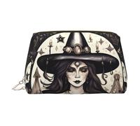 Magic Witch Witchcraft Bohemian Print Premium Leather Toiletry Travel Pouch with Waterproof Portable Pouch Open Flat Makeup Bag