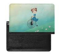 Magic with Girl Riding Bike Funny Passport Case Cover And Vaccine Card Organizer Holder Travel Protector Bag Wallet Printed