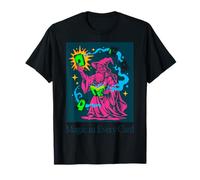 Magic Wizard Card Trick Design - Neon Spellbook Art T-Shirt