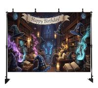 Magic Wizard Happy Birthday Party Photography Backdrop Magical School Wizard Hat Background Photo Boys Girls Birthday Wall Decoration Booth Props LHC142 7X5FT