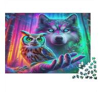 Magic Wolf and Owl Forest 1000 Piece Jigsaw Puzzle Paper for Adults Enchanted Night Scene Focus Game Home Decoration Stress Relief Gift 52x38cm/1000pcs