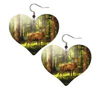 Magic Woods Mystery Deer Bear Pattern Women Earrings Faux Leather Dangle Eardrop Drop Earring Fashion Jewellery Gift For Wife Daughter Girlfriend Christmas