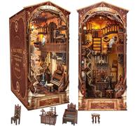 Magic World DIY Book Nook Kit with LED Light & Dust Cover, Mini 3D Wooden Puzzles Kits, Dollhouse Booknook Bookshelf Insert Decoration, Home Decor Bookend Stand, Birthday Gift for Adults Teens 14+