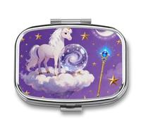 Magic World Pill Box Travel Pill Organizer 2-Compartment with Mirror Design Portable Square Medicine Case for Vitamins, Jewelry & Essentials Durable Pocket Pillcase for Purse, Camping