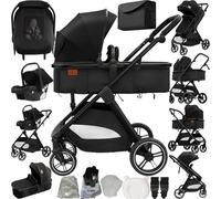 Magic ZC 3 in 1 Pushchair Pram, Baby Stroller 3 in 1 with Reversible Two Pushing Modes, Infant Newborn Buggy One-Click Folding, Toddler Carriage Aluminum Frame (V10 Black)