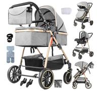 Magic ZC 3 in 1 Pushchair Pram, Baby Stroller 3 in 1 with Reversible Two Pushing Modes, Infant Newborn Buggy One-Click Folding, Toddler Carriage Aluminum Frame (V8 Gray)
