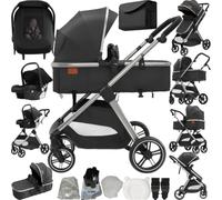 Magic ZC 3 in 1 Pushchair Pram, Baby Stroller 3 in 1 with Reversible Two Pushing Modes, Infant Newborn Buggy One-Click Folding, Toddler Carriage Aluminum Frame (V10 Deep Grey)