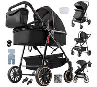 Magic ZC 3 in 1 Pushchair Pram Baby Stroller, Travel System 3 in 1 with Reversible Two Pushing Modes, Newborn Infant Buggy with One-Click Folding, Toddler Carriage Aluminium Frame (V8 Black)