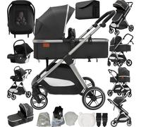 Magic ZC 3 in 1 Pushchair Pram Baby Stroller, Travel System 3 in 1 with Reversible Two Pushing Modes, Newborn Infant Buggy with One-Click Folding, Toddler Carriage Aluminium Frame (V10 Deep Grey)