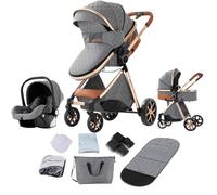 Magic ZC 3 in 1 Pushchair Pram Travel System, Baby Stroller 3 in 1 with Reversible Two Pushing Modes, Newborn Infant Buggy Aluminum Frame, Toddler Carriage One-Click Folding (V9 Grey)