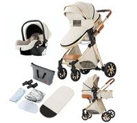 Magic ZC 3 in 1 Pushchair Pram Travel System, Baby Stroller 3 in 1 with Reversible Two Pushing Modes, Newborn Infant Carriage One-Click Folding, Toddler Buggy Aluminum Frame (V9 Creamy White)