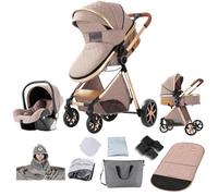 Magic ZC 3 in 1 Pushchair Pram Travel System, Baby Stroller 3 in 1 with Reversible Two Pushing Modes, Newborn Infant Carriage One-Click Folding, Toddler Buggy Aluminum Frame (V9 Khaki)