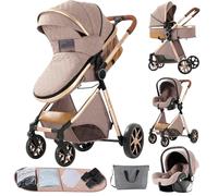 Magic ZC 3 in 1 Pushchair Pram Travel System, Baby Stroller 3 in 1 with Reversible Two Pushing Modes, Newborn Infant Buggy Aluminum Frame, Toddler Carriage One-Click Folding (V9 Khaki)