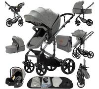 Magic ZC 3 in 1 Pushchair Pram Travel System, Baby Stroller 3 in 1 with Reversible Two Pushing Modes, Newborn Infant Buggy Aluminum Frame, Toddler Carriage One-Click Folding (Grey 588-1)