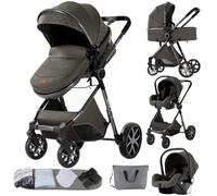 Magic ZC 3 in 1 Pushchair Pram Travel System, Baby Stroller 3 in 1 with Reversible Two Pushing Modes, Newborn Infant Buggy Aluminum Frame, Toddler Carriage One-Click Folding (V9 Deep Grey)