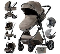 Magic ZC 3 in 1 Pushchair Pram Travel System, Baby Stroller 3 in 1 with Reversible Two Pushing Modes, Newborn Infant Buggy Aluminum Frame, Toddler Carriage One-Click Folding (V9 Chocolate)