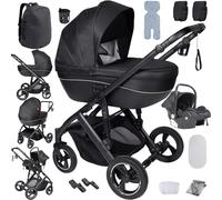 Magic ZC 3 in 1 Pushchair Pram Travel System, Baby Stroller 3 in 1 with Reversible Two Pushing Modes, Infant Newborn Carriage with One-Click Folding, Toddler Buggy with Aluminum Frame (H2 Black)
