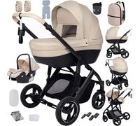 Magic ZC 3 in 1 Pushchair Pram Travel System, Baby Stroller 3 in 1 with Reversible Two Pushing Modes, Newborn Infant Buggy Aluminum Frame, Toddler Carriage One-Click Folding (H2 Yellowish)