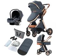 Magic ZC 3 in 1 Pushchair Pram Travel System, Baby Stroller 3 in 1 with Reversible Two Pushing Modes, Newborn Infant Carriage One-Click Folding, Toddler Buggy Aluminum Frame (V9 Blue)