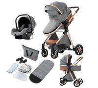 Magic ZC 3 in 1 Pushchair Pram Travel System, Baby Stroller 3 in 1 with Reversible Two Pushing Modes, Newborn Infant Carriage One-Click Folding, Toddler Buggy Aluminum Frame (V9 Grey)