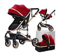 Magic ZC 3 in 1 Pushchair Pram Travel System, Baby Stroller 3 in 1 with Reversible Two Pushing Modes, Newborn Infant Carriage One-Click Folding, Toddler Buggy Aluminum Frame (739 Red)