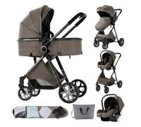 Magic ZC 3 in 1 Pushchair Pram Travel System, Baby Stroller 3 in 1 with Reversible Two Pushing Modes, Newborn Infant Carriage One-Click Folding, Toddler Buggy Aluminum Frame (V9 Chocolate)