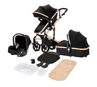 Magic ZC 3 in 1 Pushchair Pram Travel System, Baby Stroller 3 in 1 with Reversible Two Pushing Modes, Newborn Infant Carriage One-Click Folding, Toddler Buggy Aluminum Frame (Black Gold 588)